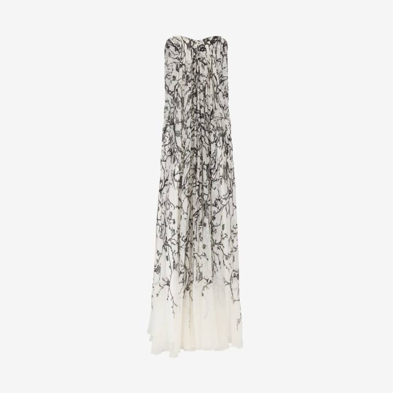 Alexander McQueen Women's White Cherry Branches Bustier Evening Dress - 8 (Silk)